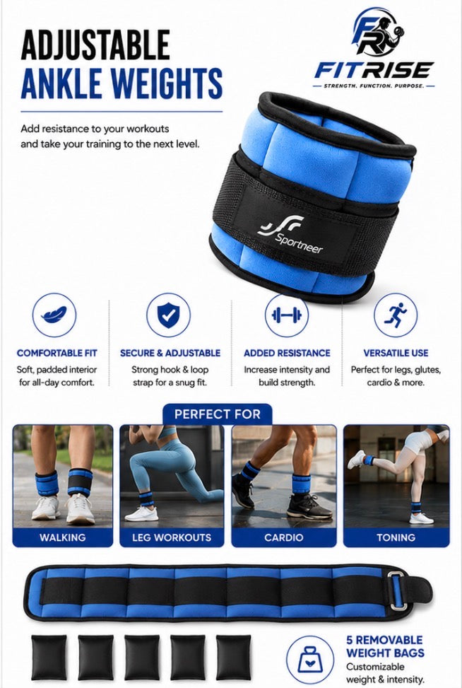 FitRise Adjustable Ankle Weights (2 - 10 lbs per pair)
