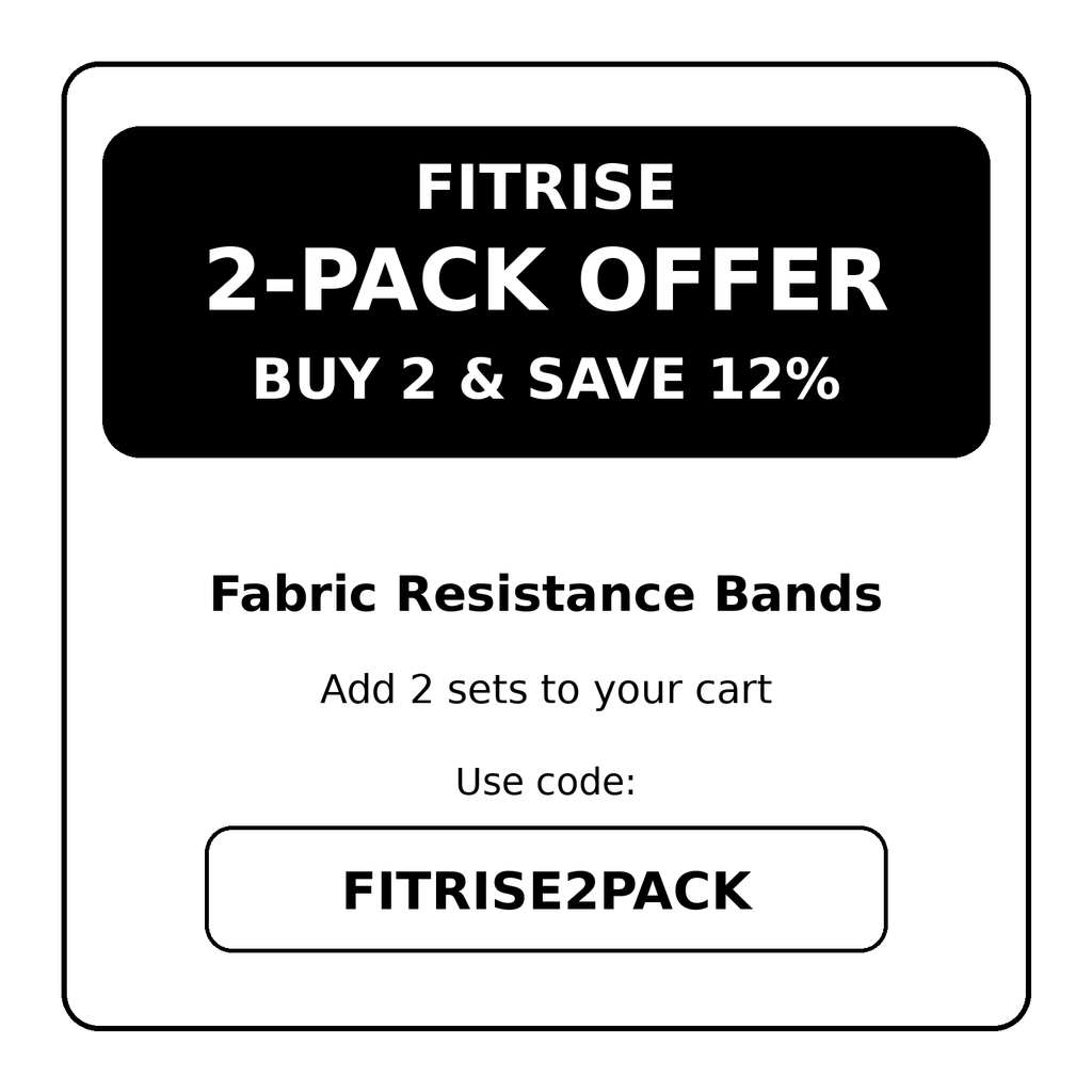 FitRise fabric resistance band offer: buy 2 complete sets and save 12% automatically. No code needed.